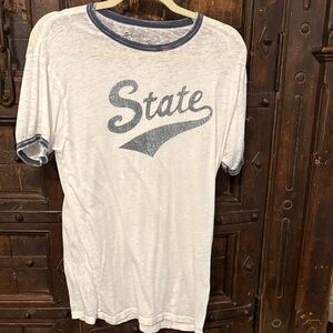 Free People White and Navy Graphic Tee